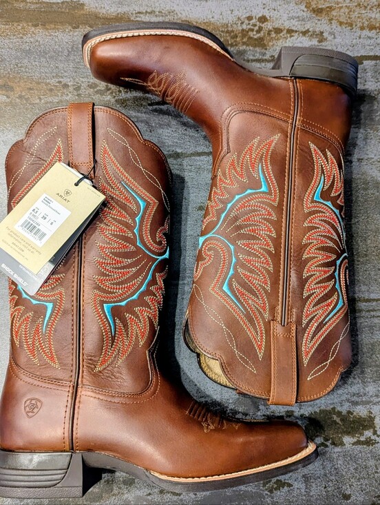 Ariat Shoes - Ariat Brown Leather Cowboy Boots with Turquoise & Red Embroidery